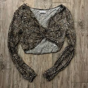 Urban Outfitters Cheetah Print Crossover Cropped Blouse